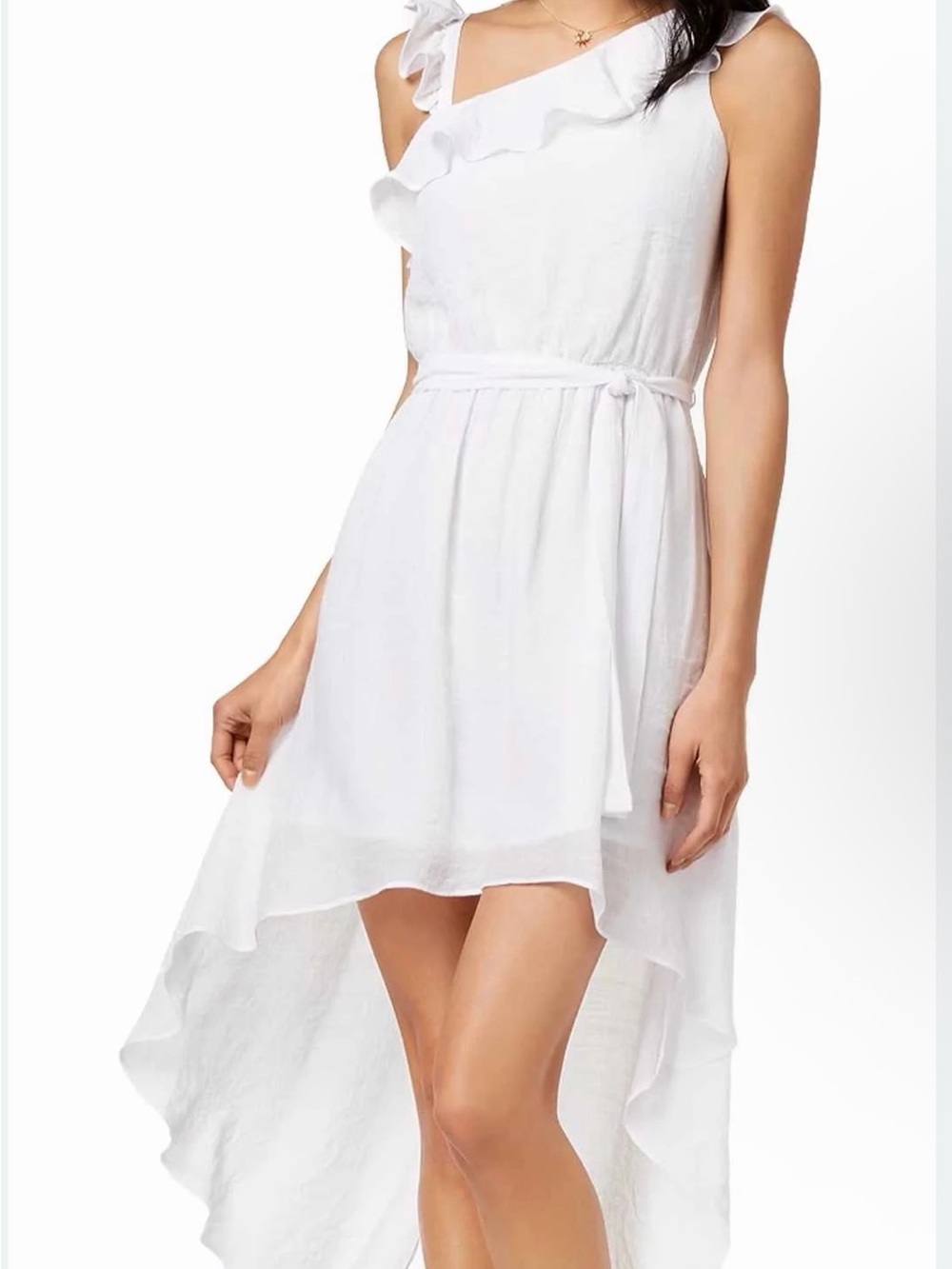 Flowy White High-Low Ruffle Strap Dress